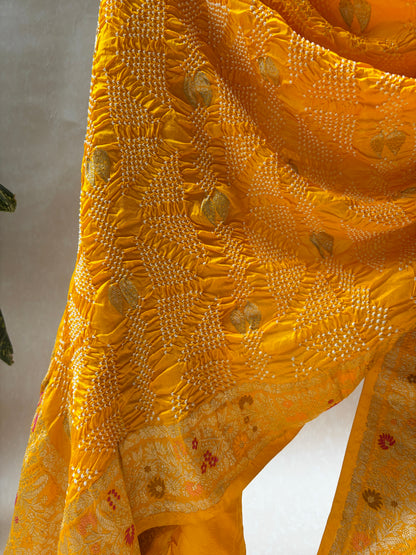 Katan Boota Meenakari Yellow Bandhej Dupatta