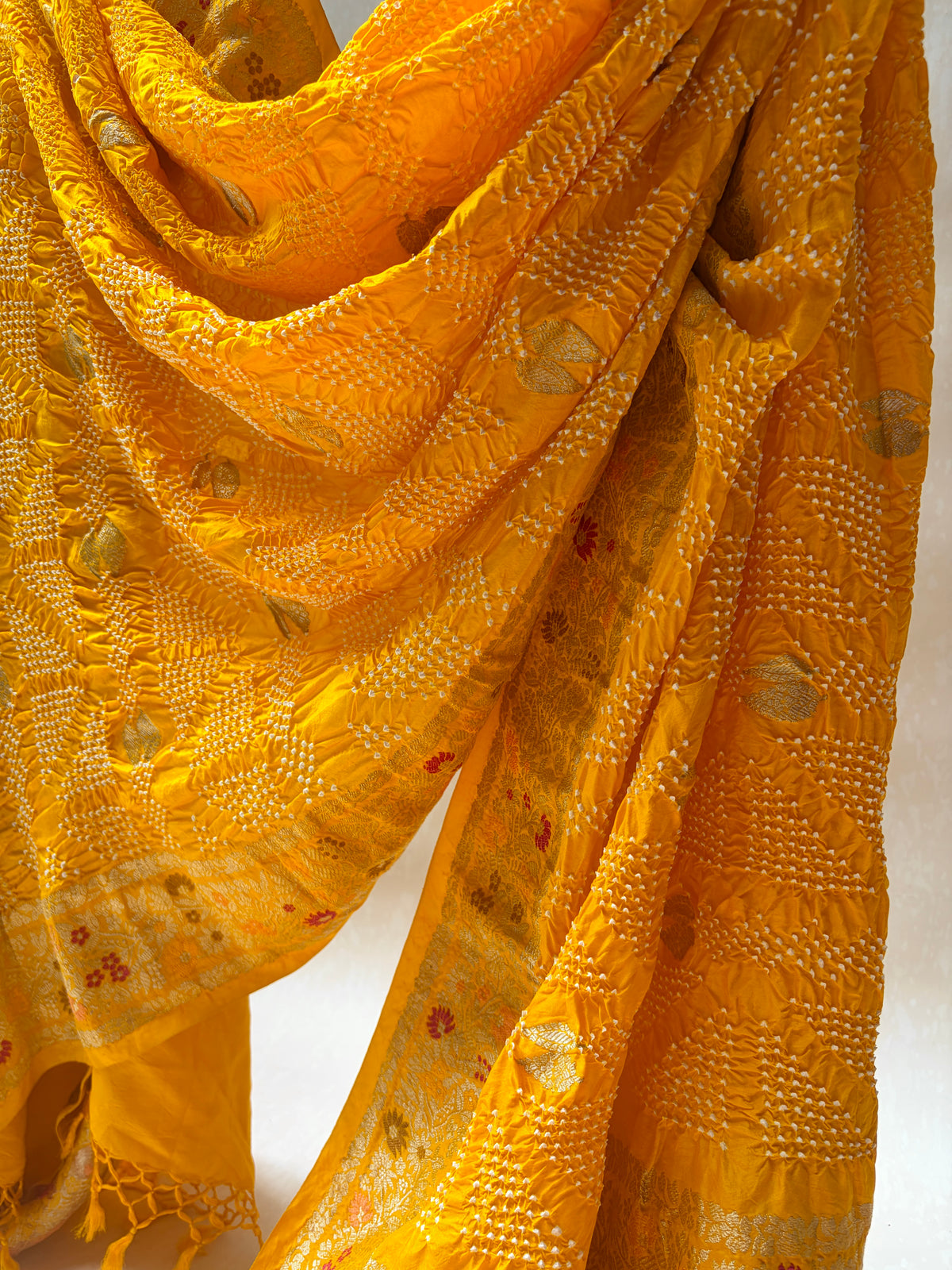 Katan Boota Meenakari Yellow Bandhej Dupatta