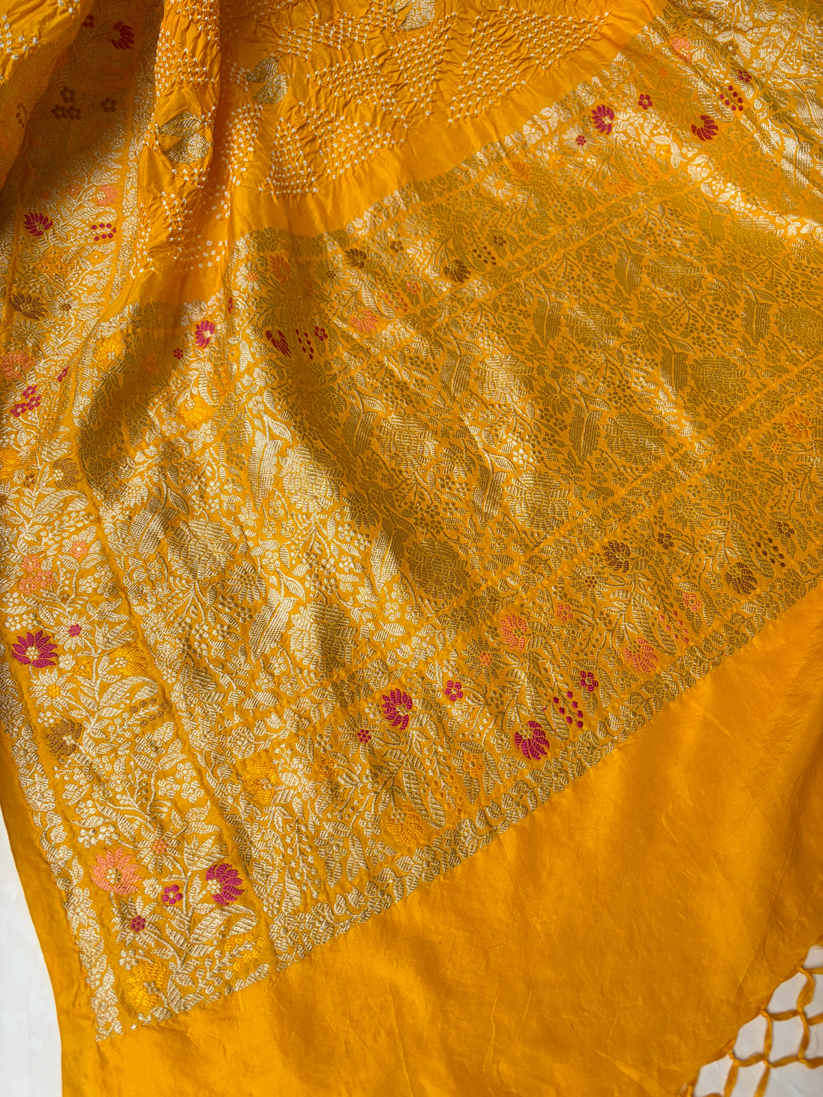 Katan Boota Meenakari Yellow Bandhej Dupatta