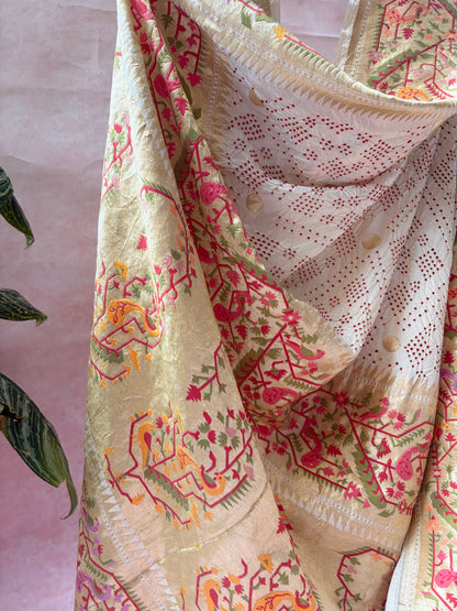 Katan Boota Paithani Meenakari Red Rai Dana White Bandhej Dupatta