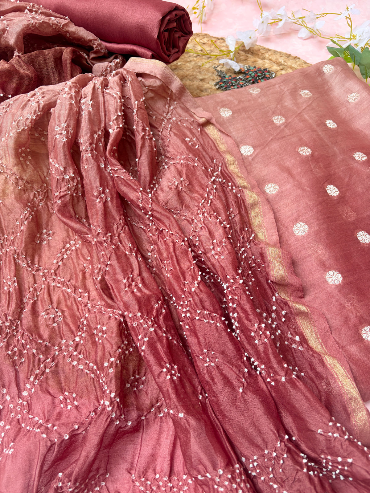 Chanderi Boota Kurta with Bandhej Dupatta Ombre Brown Suit Set