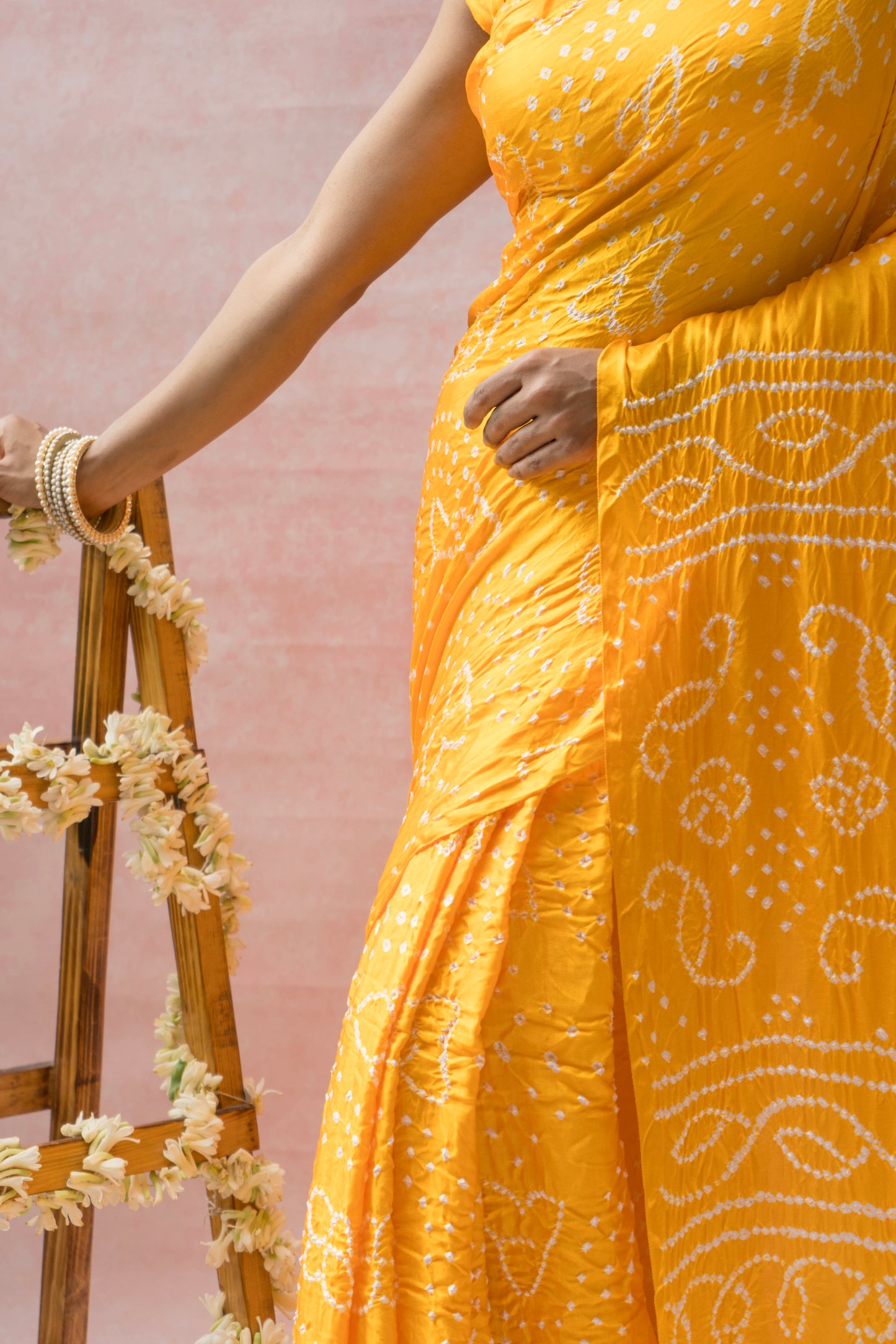 Gajji Rai Dana Yellow Bandhej Saree