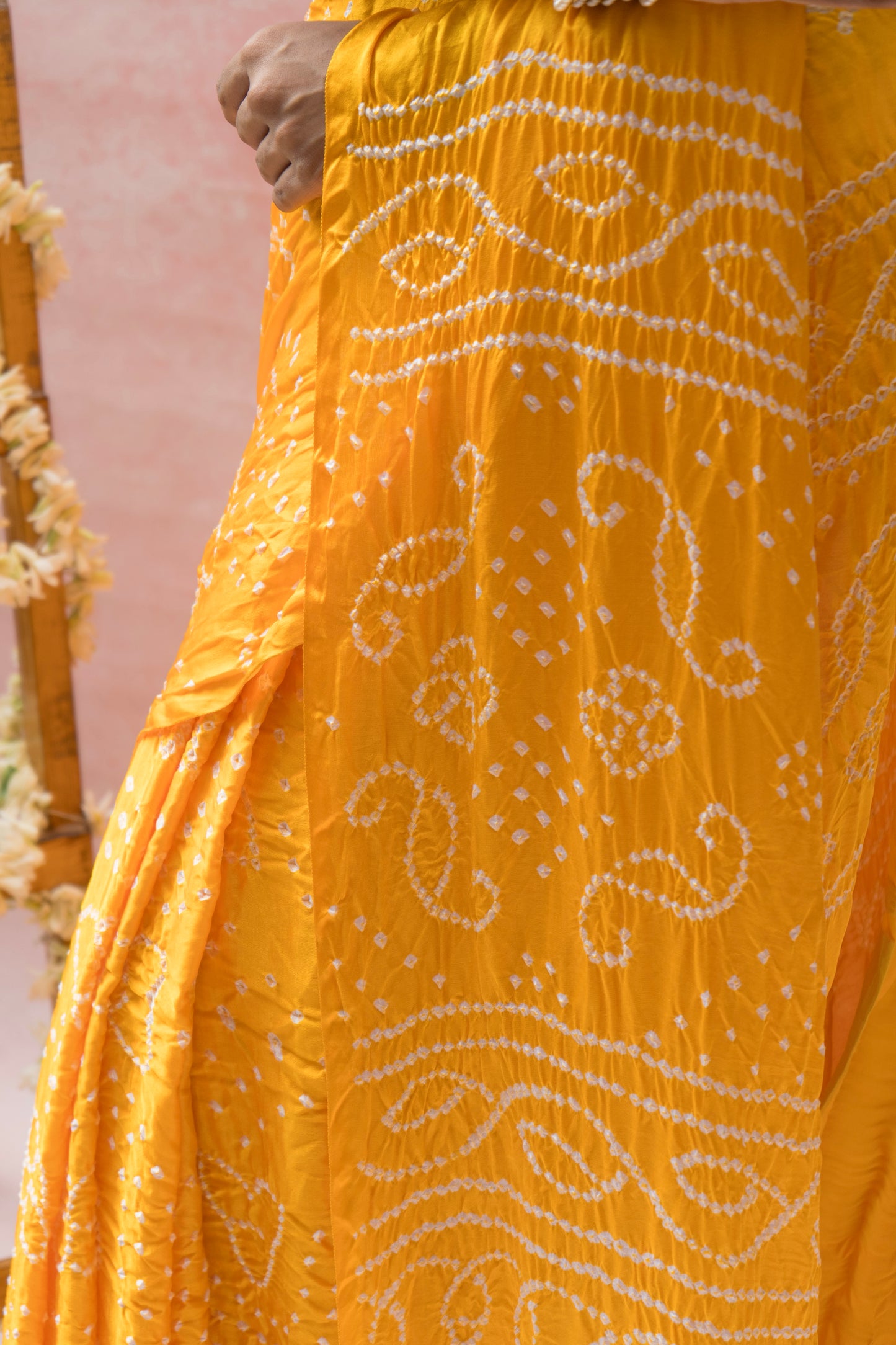 Gajji Rai Dana Yellow Bandhej Saree