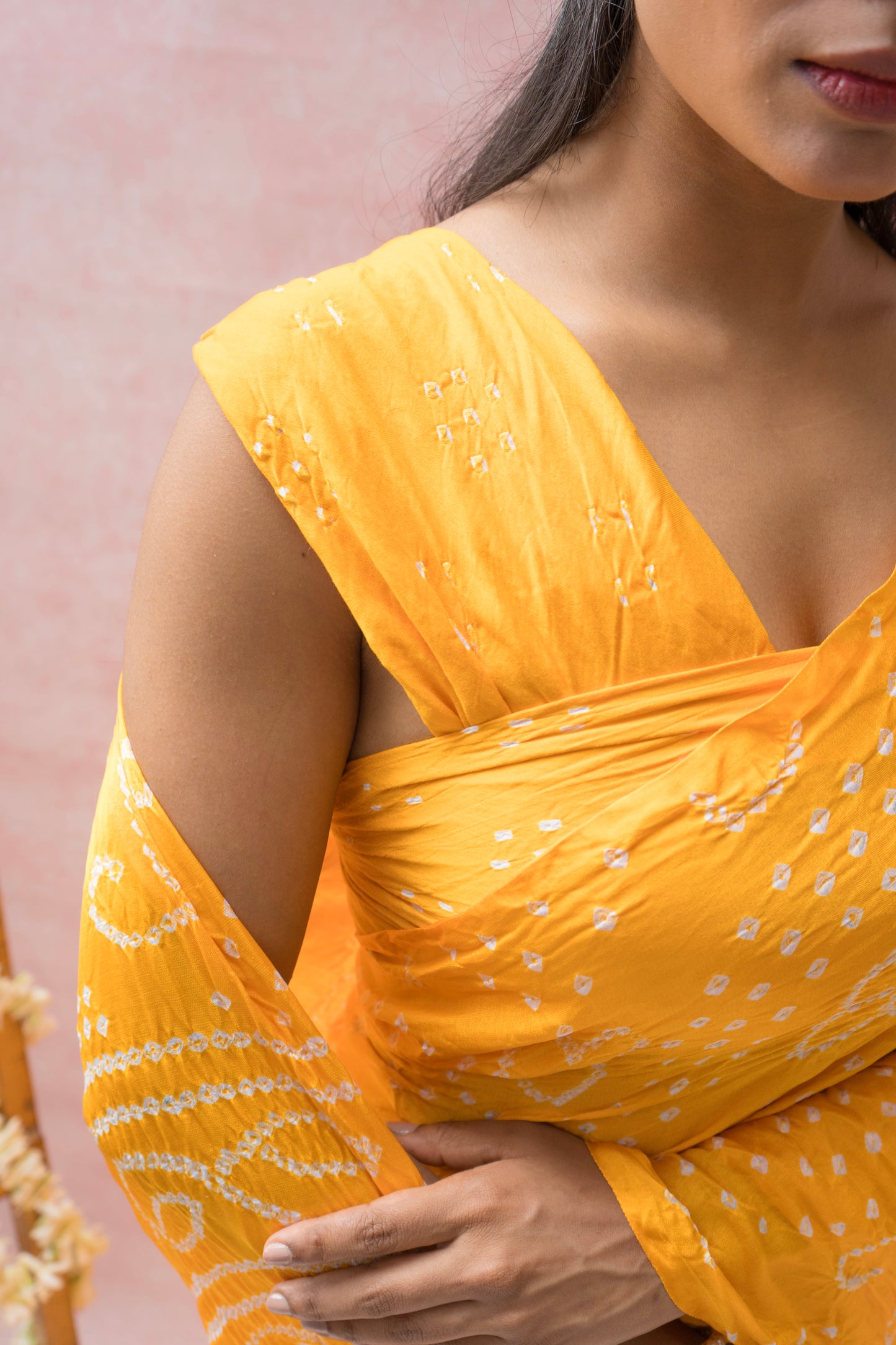 Gajji Rai Dana Yellow Bandhej Saree