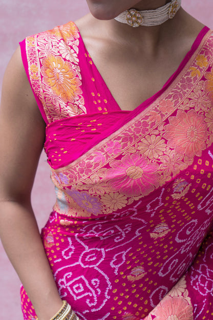 Georgette Neemzari Tilfi Sona Rupa Rani Bandhej Saree