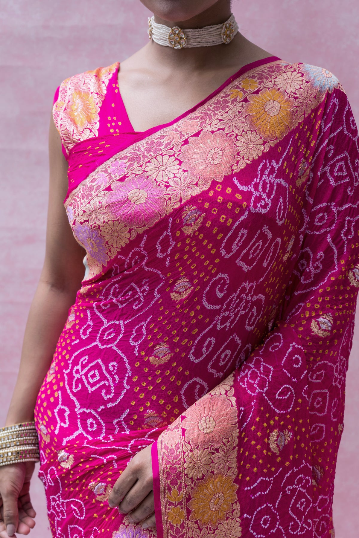 Georgette Neemzari Tilfi Sona Rupa Rani Bandhej Saree