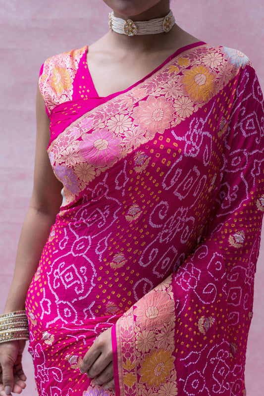 Georgette Neemzari Tilfi Sona Rupa Rani Bandhej Saree