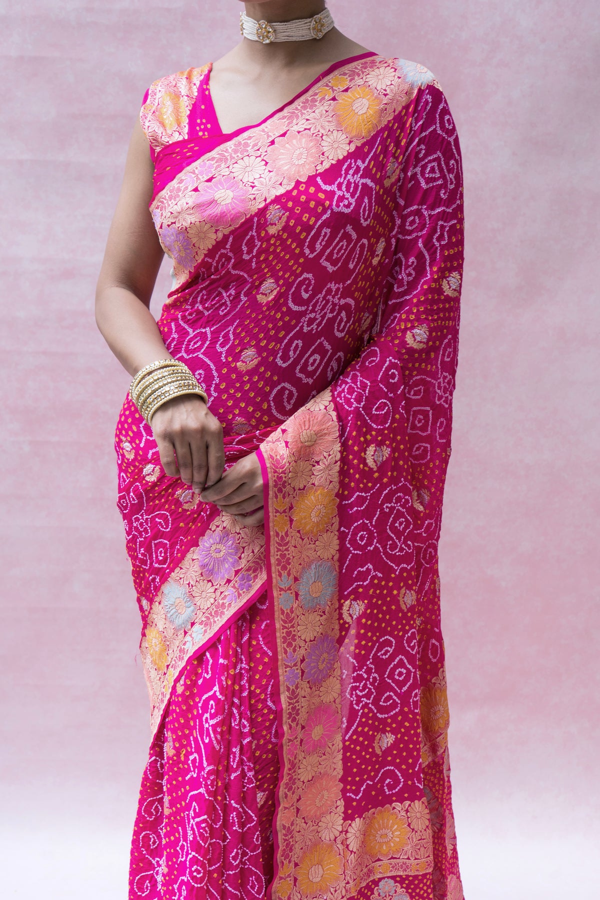 Georgette Neemzari Tilfi Sona Rupa Rani Bandhej Saree