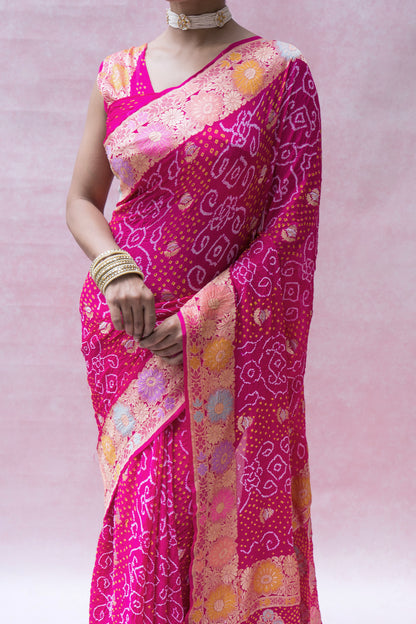 Georgette Neemzari Tilfi Sona Rupa Rani Bandhej Saree