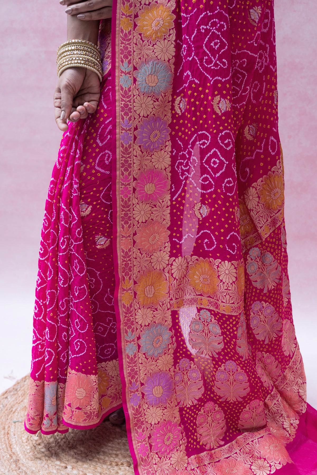 Georgette Neemzari Tilfi Sona Rupa Rani Bandhej Saree