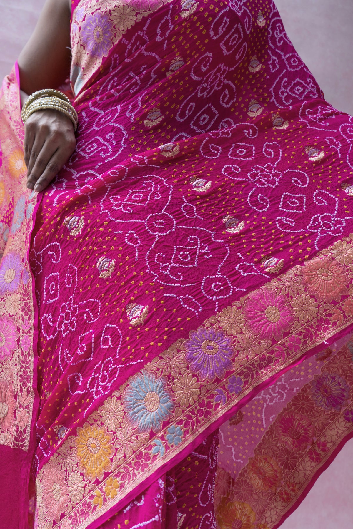 Georgette Neemzari Tilfi Sona Rupa Rani Bandhej Saree
