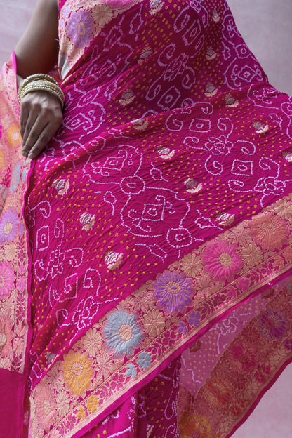 Georgette Neemzari Tilfi Sona Rupa Rani Bandhej Saree