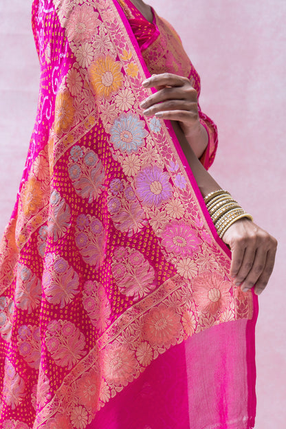 Georgette Neemzari Tilfi Sona Rupa Rani Bandhej Saree
