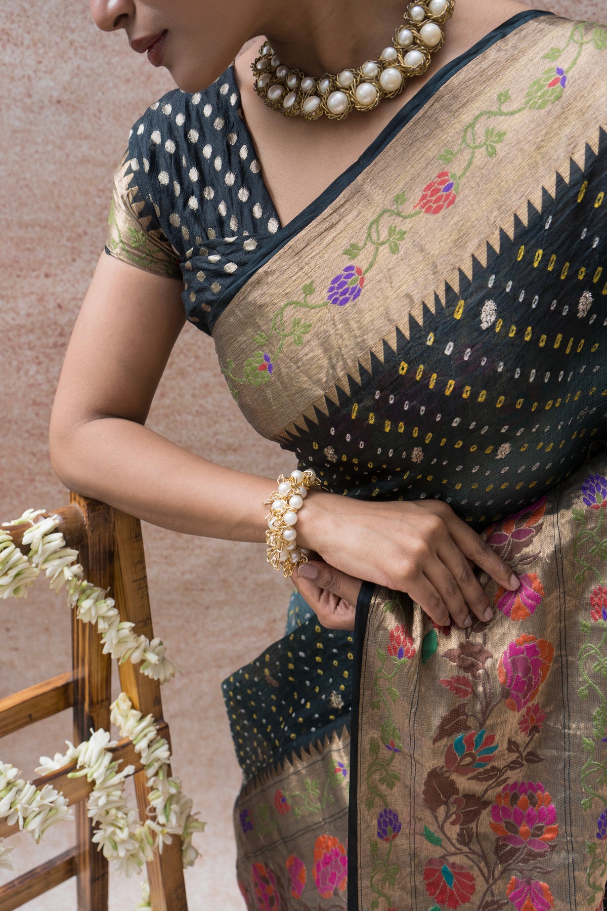 Kota Doria Paithani Meenakari Ombre Grey Bandhej Saree