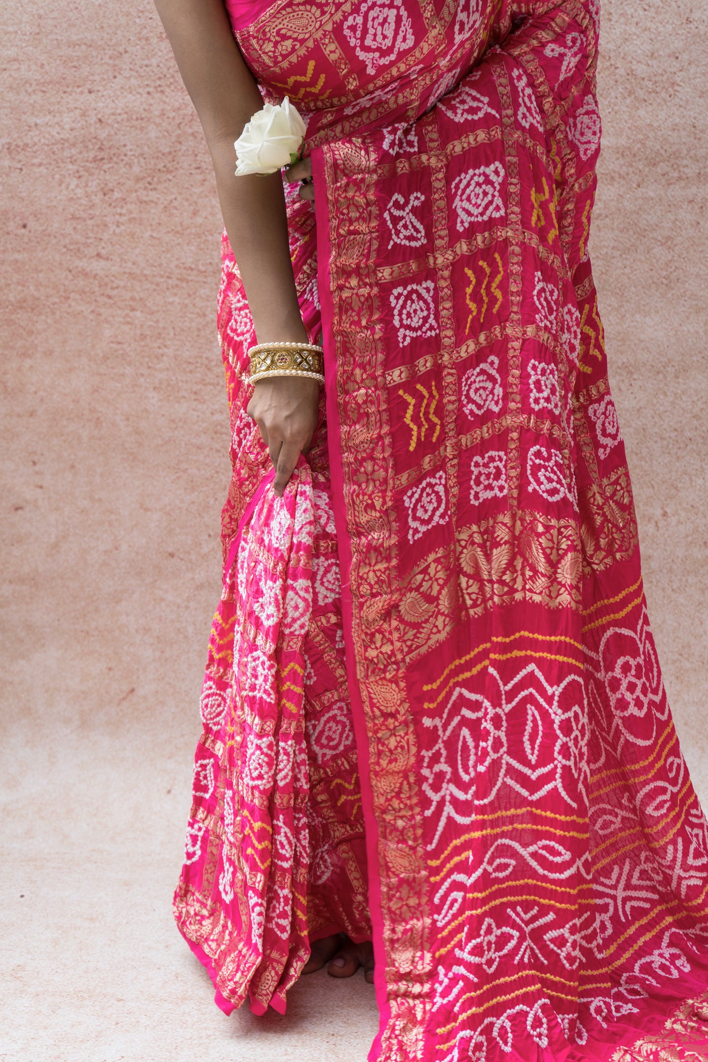 Gajji Naqshi Gharchola Rai Dana Pink Bandhej Saree