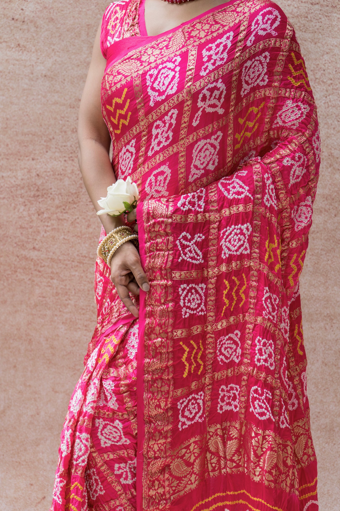 Gajji Naqshi Gharchola Rai Dana Pink Bandhej Saree