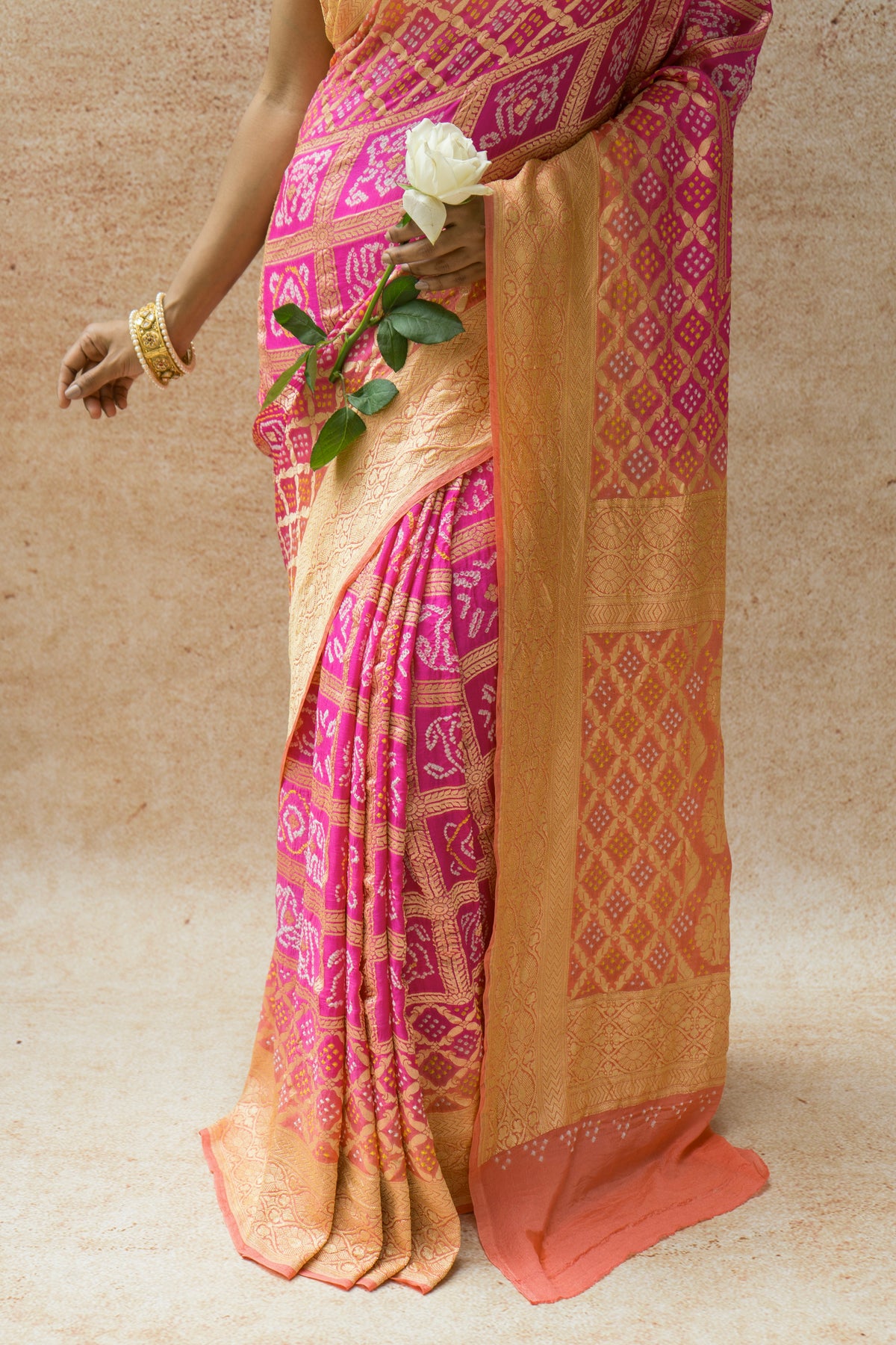 Georgette Gharchola Ombre Pink Bandhej Saree