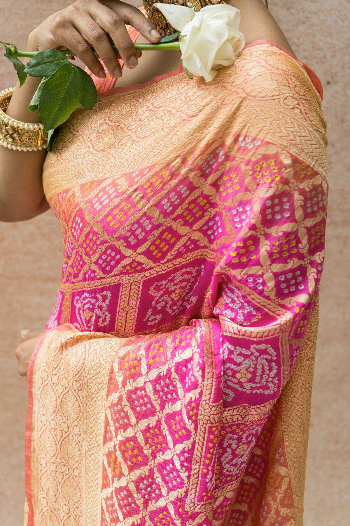 Georgette Gharchola Ombre Pink Bandhej Saree