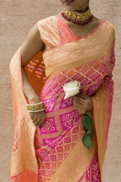 Georgette Gharchola Ombre Pink Bandhej Saree