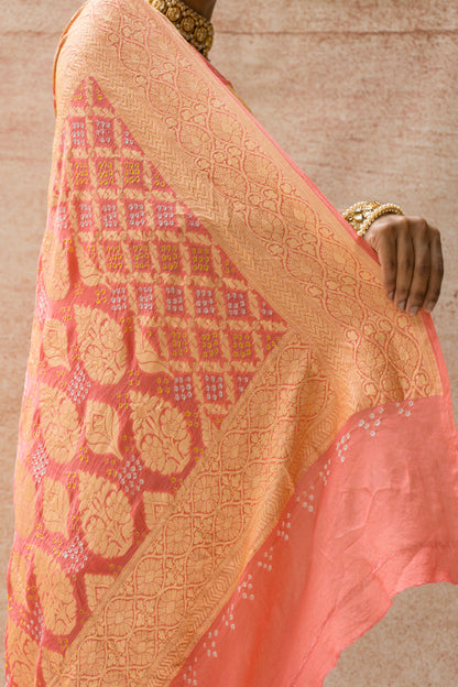 Georgette Gharchola Ombre Pink Bandhej Saree