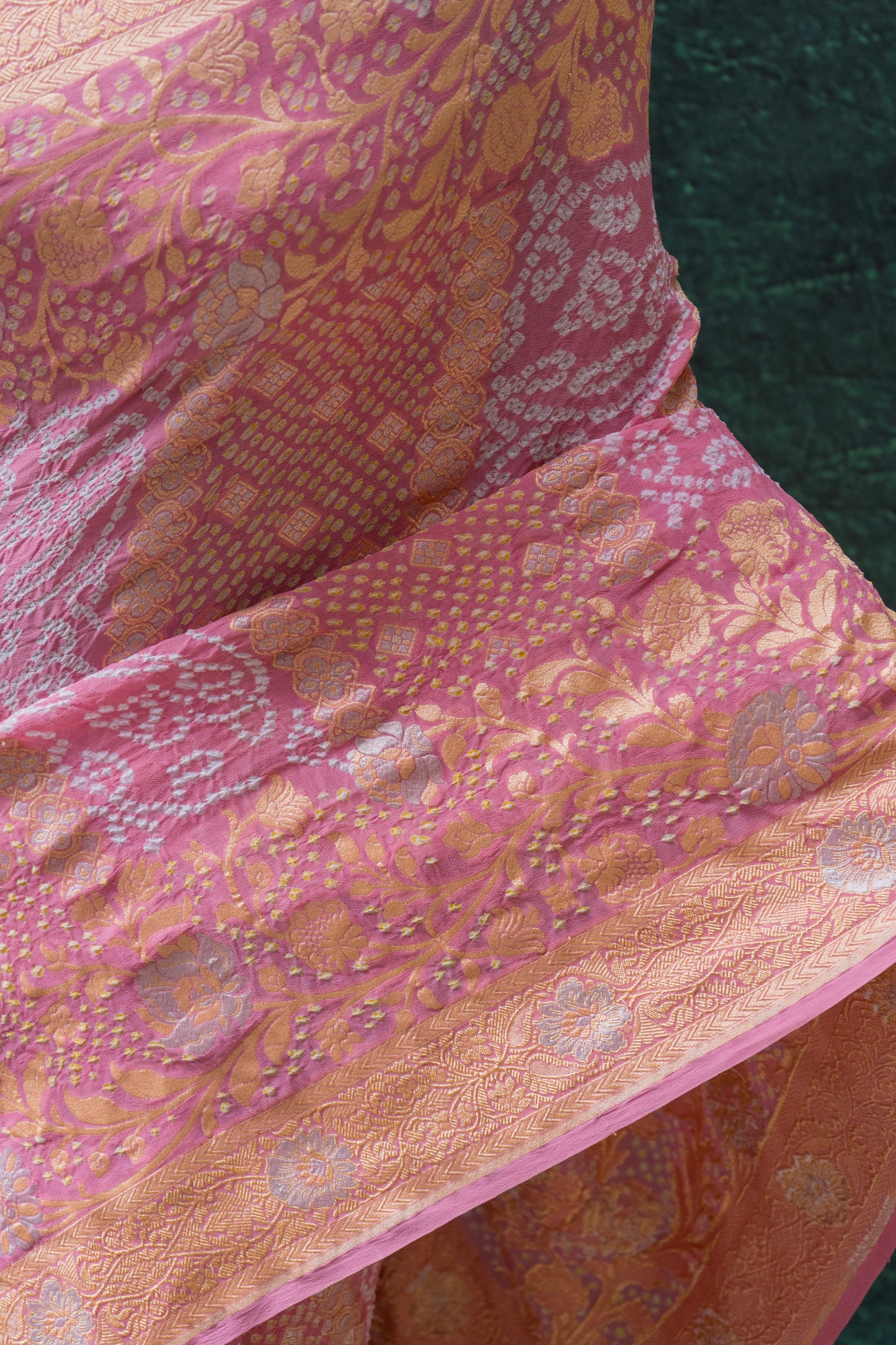 Georgette Sona Rupa Stripes Pastel Pink Bandhej Saree