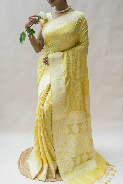 Katan Parsi Rai Dana Lime Green Bandhej Saree