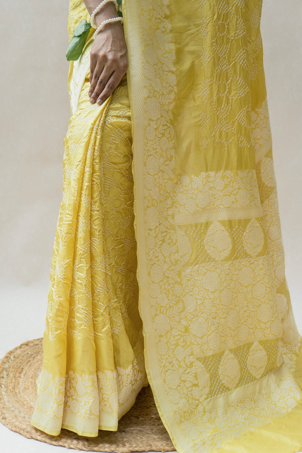 Katan Parsi Rai Dana Lime Green Bandhej Saree