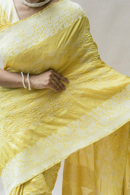 Katan Parsi Rai Dana Lime Green Bandhej Saree