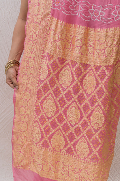 Georgette Rai Dana Pink Bandhej Saree
