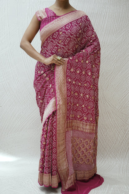 Georgette Boota Rai Dana Grape Purple Bandhej Saree