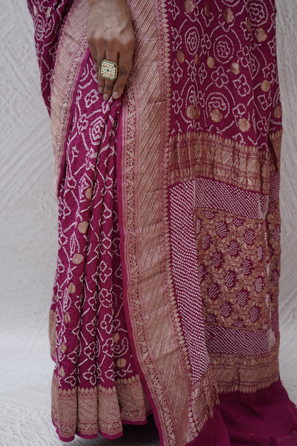 Georgette Boota Rai Dana Grape Purple Bandhej Saree