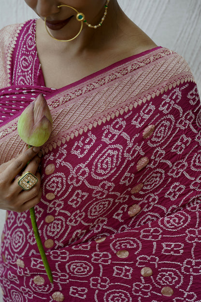 Georgette Boota Rai Dana Grape Purple Bandhej Saree