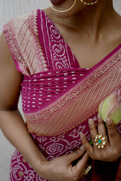 Georgette Boota Rai Dana Grape Purple Bandhej Saree