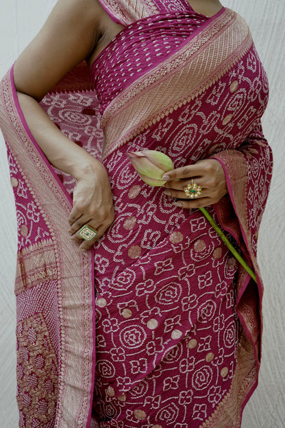 Georgette Boota Rai Dana Grape Purple Bandhej Saree