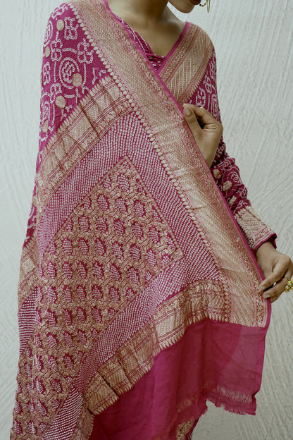 Georgette Boota Rai Dana Grape Purple Bandhej Saree