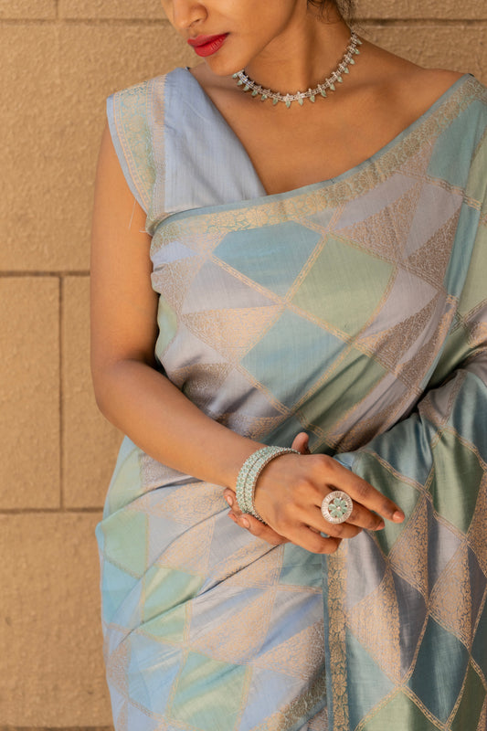 Shades of Blue Chiniya Silk Saree