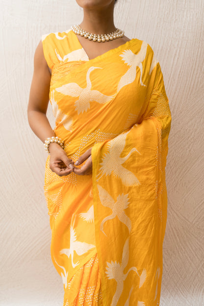 Katan Swan Parsi Mango Yellow Bandhej Saree