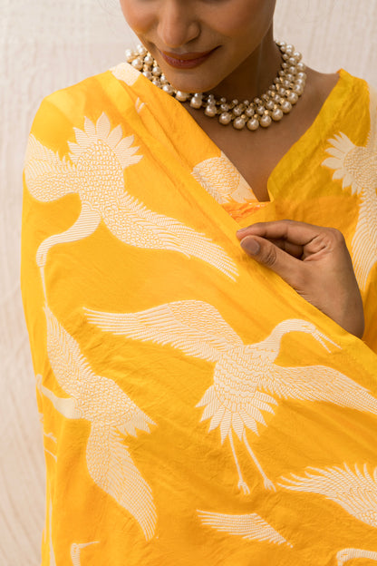 Katan Swan Parsi Mango Yellow Bandhej Saree