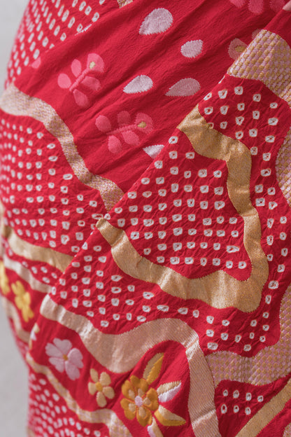 Modern Weaving Meenakari Red Bandhej Saree