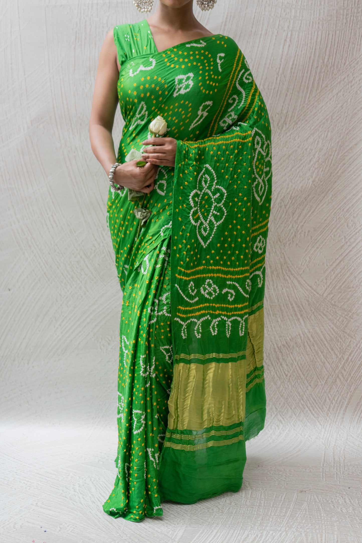 Gajji Rai Dana Parrot Green Bandhej Saree