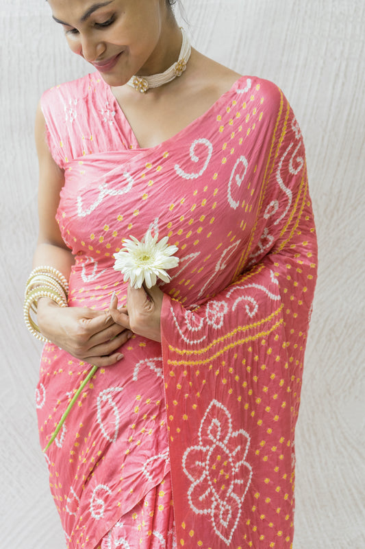 Gajji Rai Dana Pink Bandhej Saree