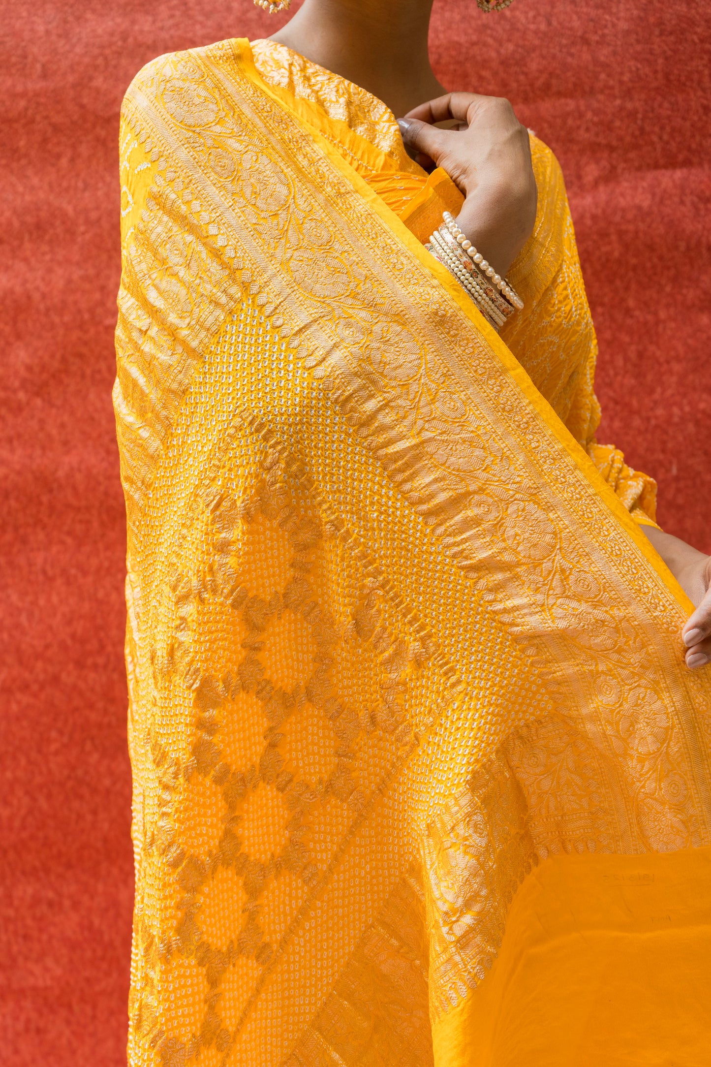 Georgette Boota Rai Dana Yellow Bandhej Saree