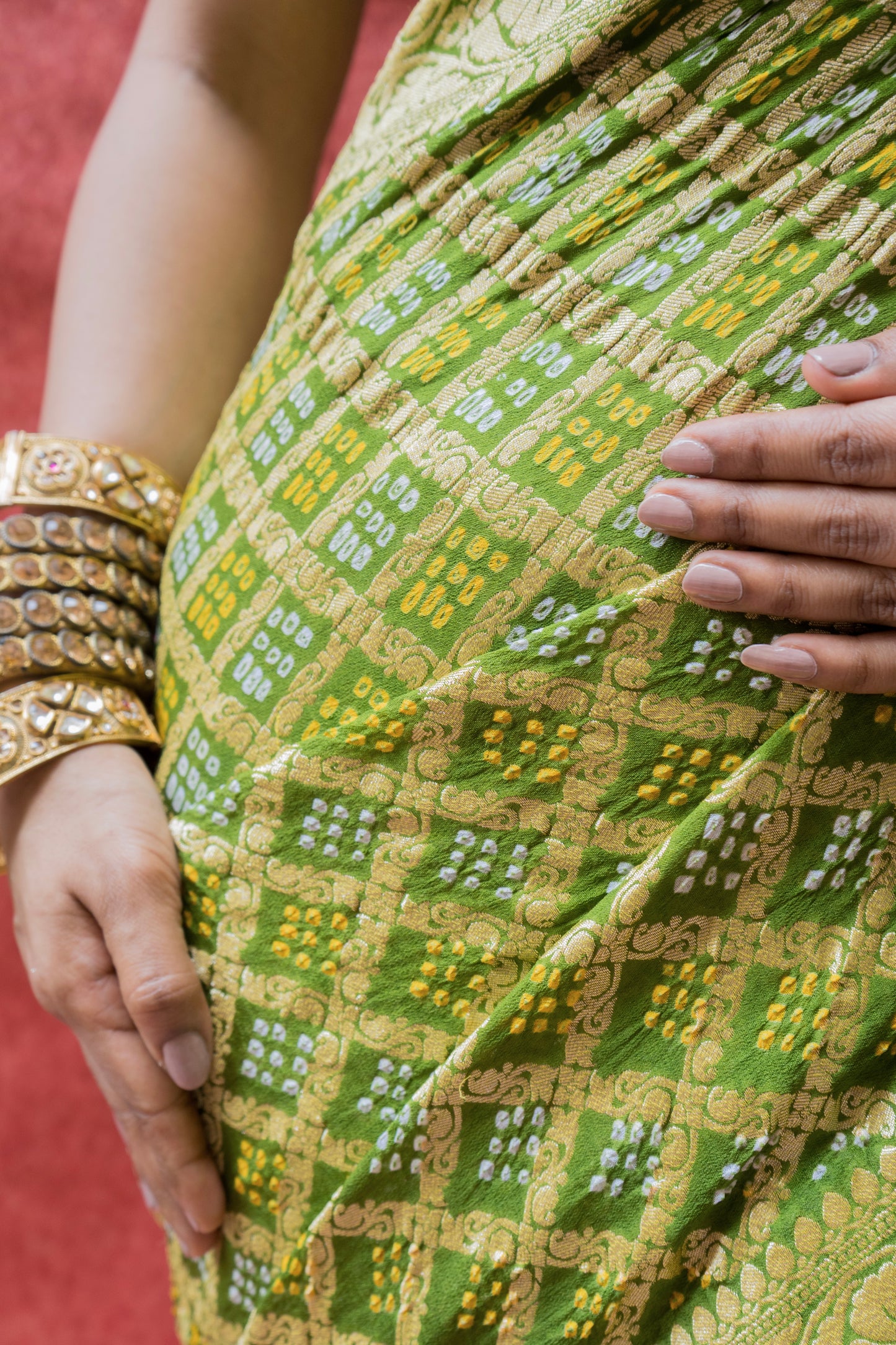 Georgette Neemzari Jaal Green Bandhej Saree