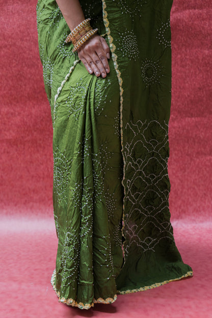 Mulberry Rai Dana Green Bandhej Saree