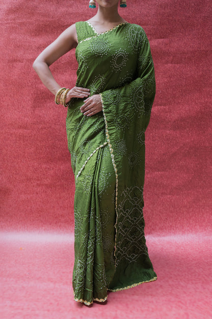 Mulberry Rai Dana Green Bandhej Saree