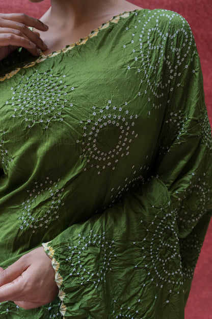 Mulberry Rai Dana Green Bandhej Saree