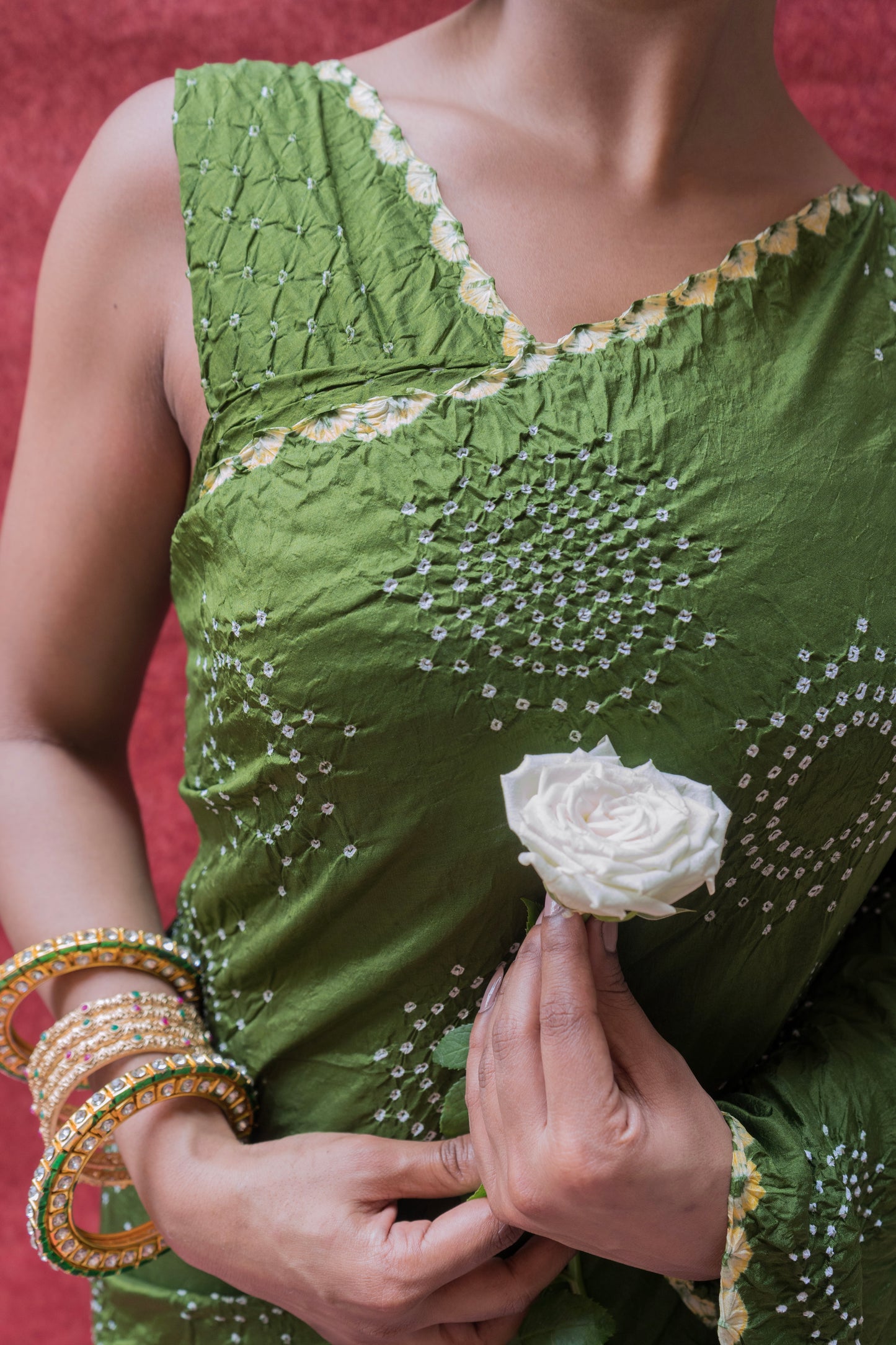 Mulberry Rai Dana Green Bandhej Saree