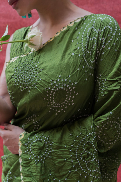 Mulberry Rai Dana Green Bandhej Saree