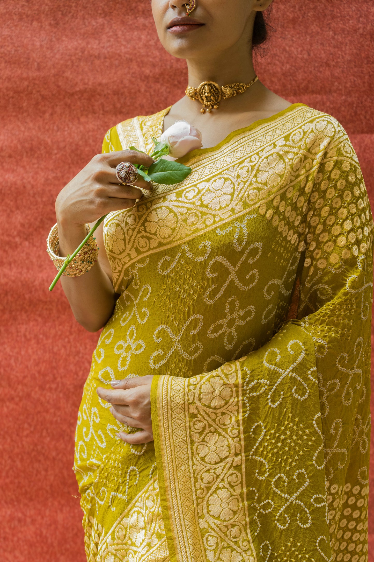 Georgette Booti Rai Dana Lime Green Bandhej Saree