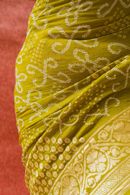 Georgette Booti Rai Dana Lime Green Bandhej Saree